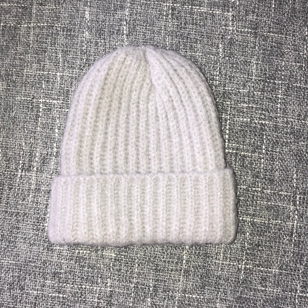 Light grey beanie knit winter hat